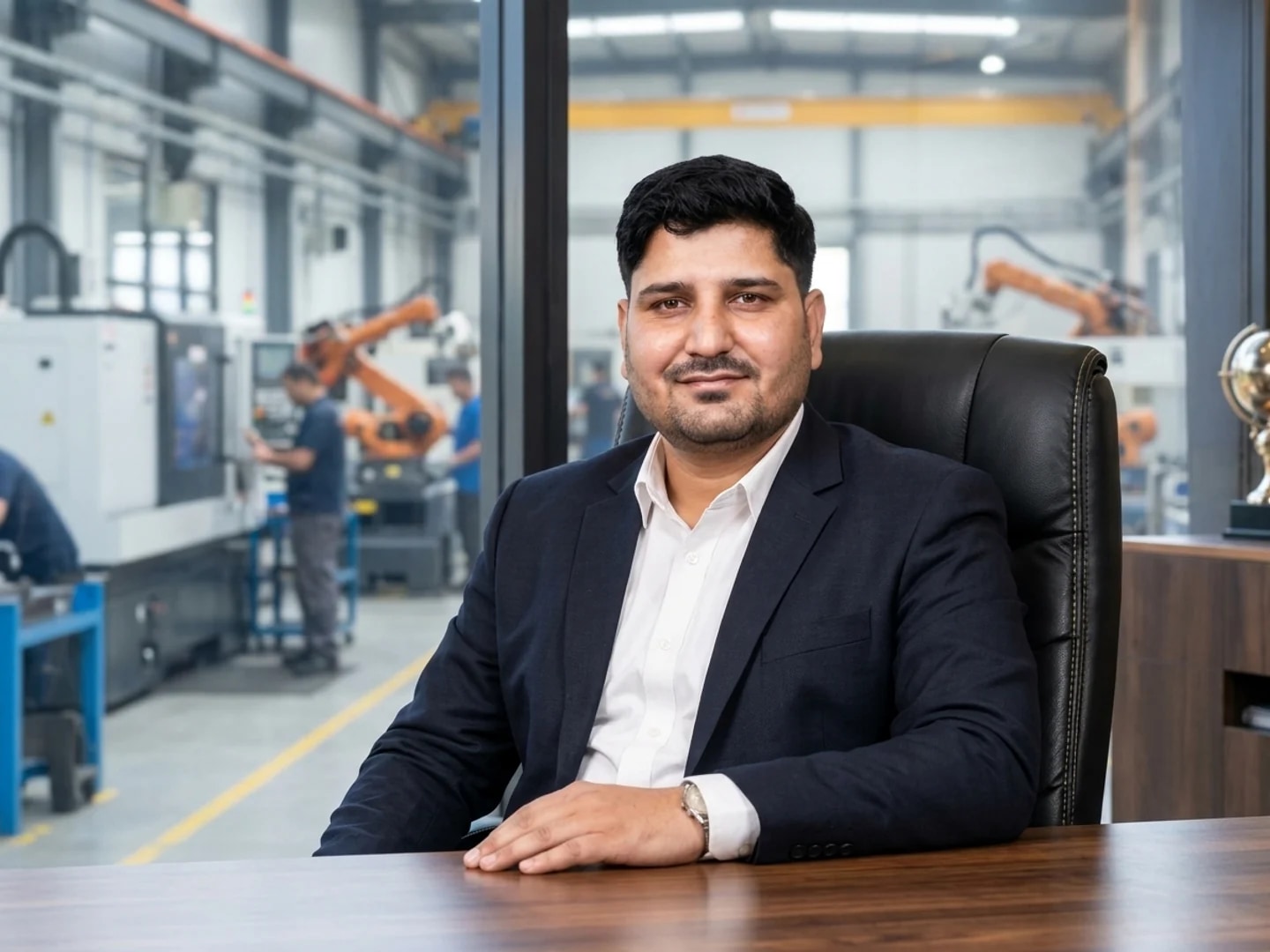 Satish Jangid, Founder & Managing Director of R.S. Enterprises, in executive manufacturing facility office